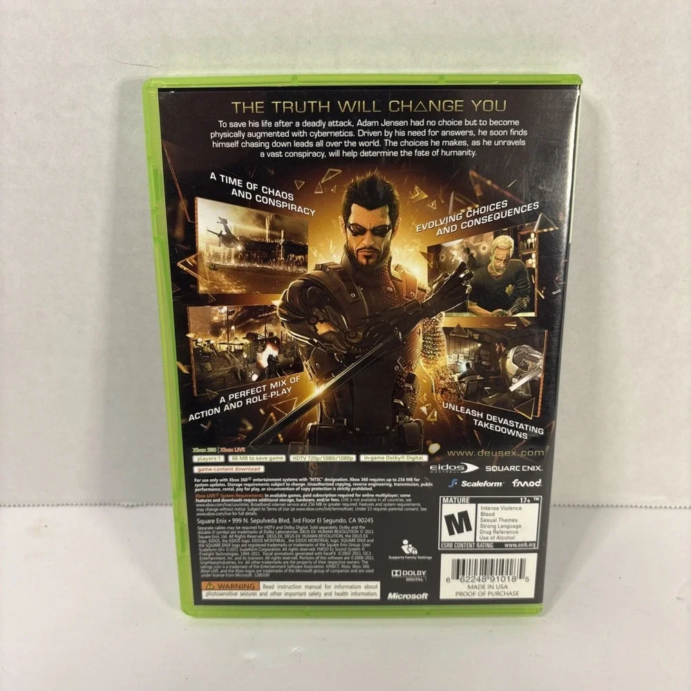 Deus Ex Human Revolution Xbox 360 Complete No Manual Tested
